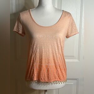 Free People Peach Orange Ombre Burnout Beaded Hem Scoop Neck Top Size XS